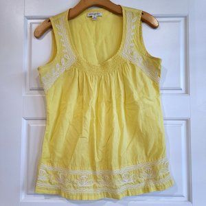 Banana Republic - XS Yellow Sleeveless Cotton Top w/ White Embroider Detail
